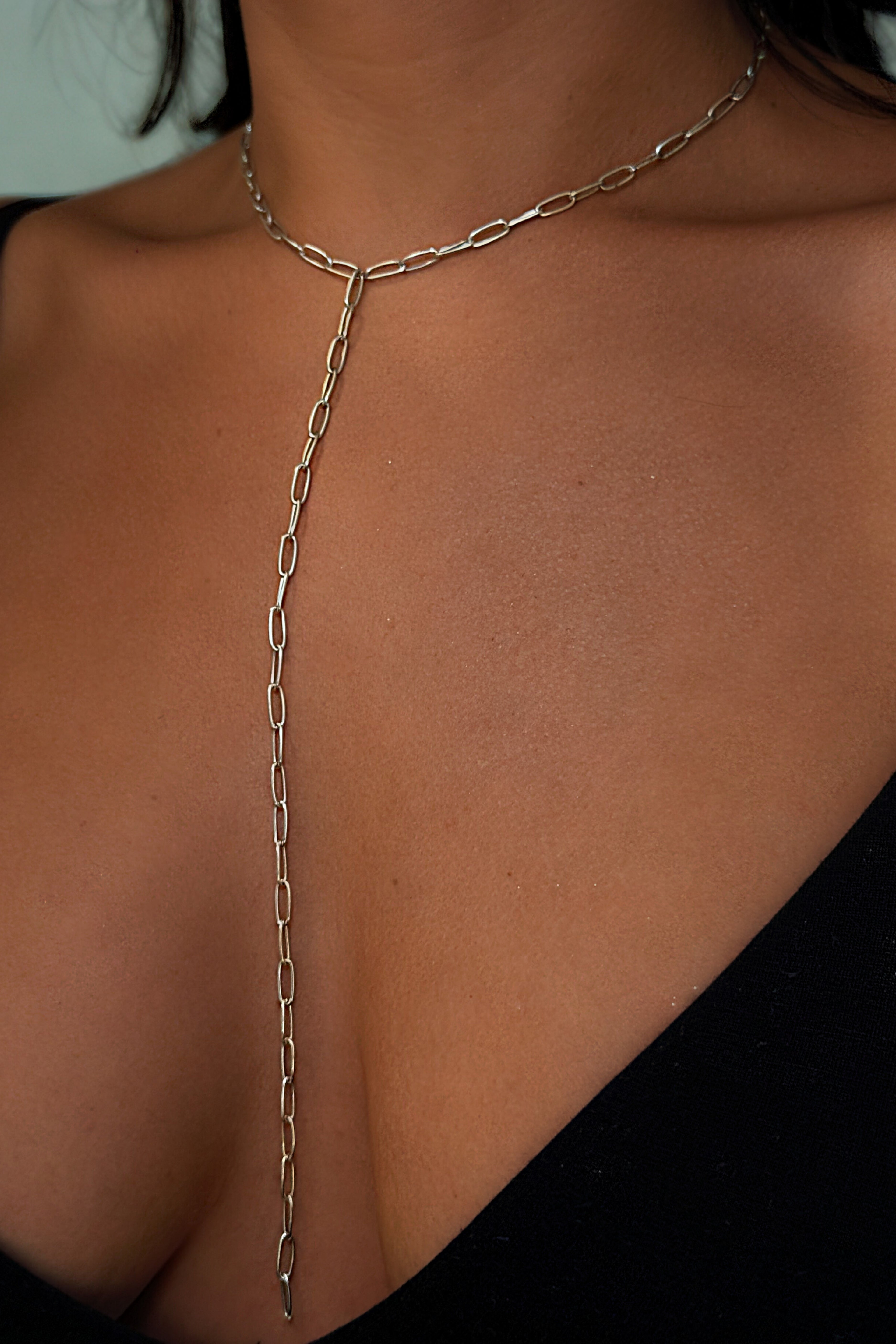 .925 Sterling Silver Elongated Rounded Venetian Lariat